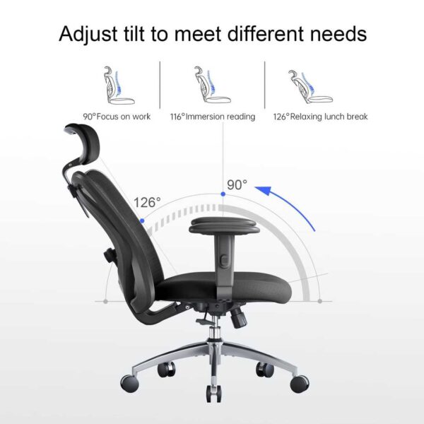 M18 Ergonomic Office Chair for Big and Tall People Adjustable Headrest with 2D Armrest Lumbar Support and PU Wheels Swivel Tilt Function Black - Image 5