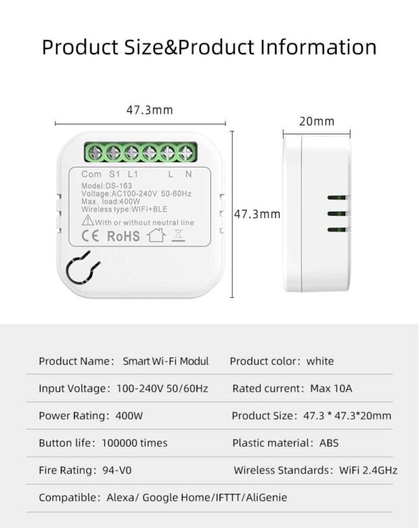 Mini Smart Wifi DIY Switch 163 Live+neutral smart switch - Image 10