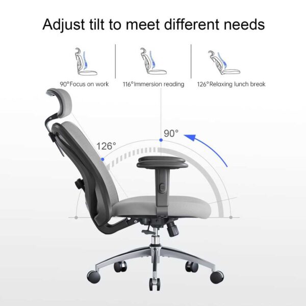 M18 Ergonomic Office Chair for Big and Tall People Adjustable Headrest with 2D Armrest Lumbar Support and PU Wheels Swivel Tilt Function Black - Image 6